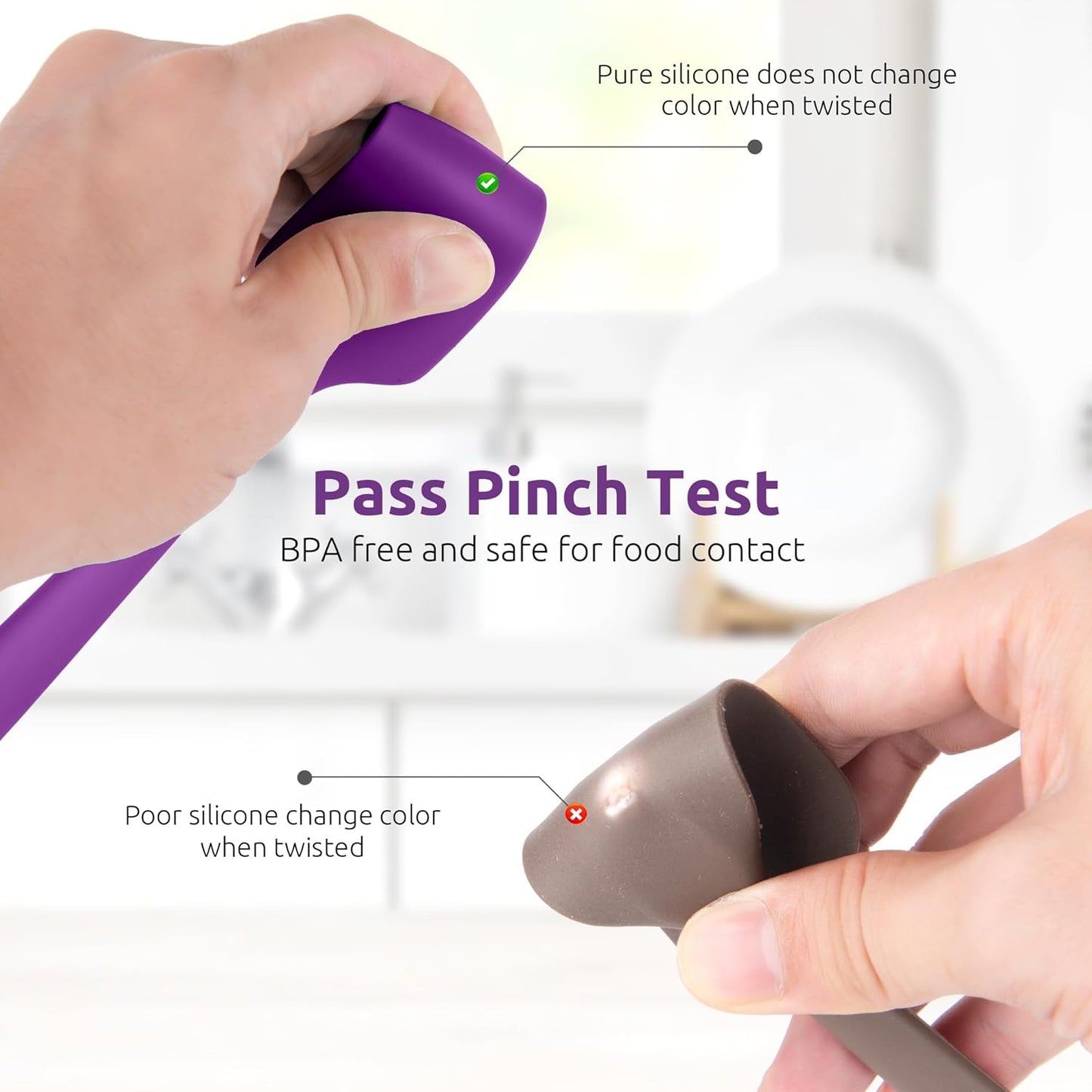 Small Mini Silicone Spatula: 9×2inch 600ºF Heat-Resistant Food-Grade Jar Scraper (Purple) and 8in Kitchen Plating Tweezer: 18/8 Stainless Steel Food-Grade Metal Food Tong (Pointed Tip)