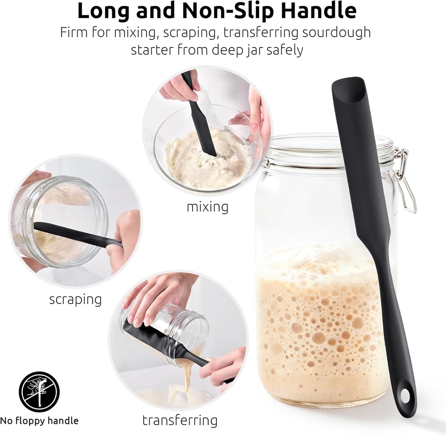 600ºF Heat-Resistant Food-Grade 10in Skinny Silicone Jar Spatula with Spoon Tip (Black) and 10in Kitchen Cooking Tweezer: 18/8 Stainless Steel Food-Grade Metal Food Tong (Round Tip)