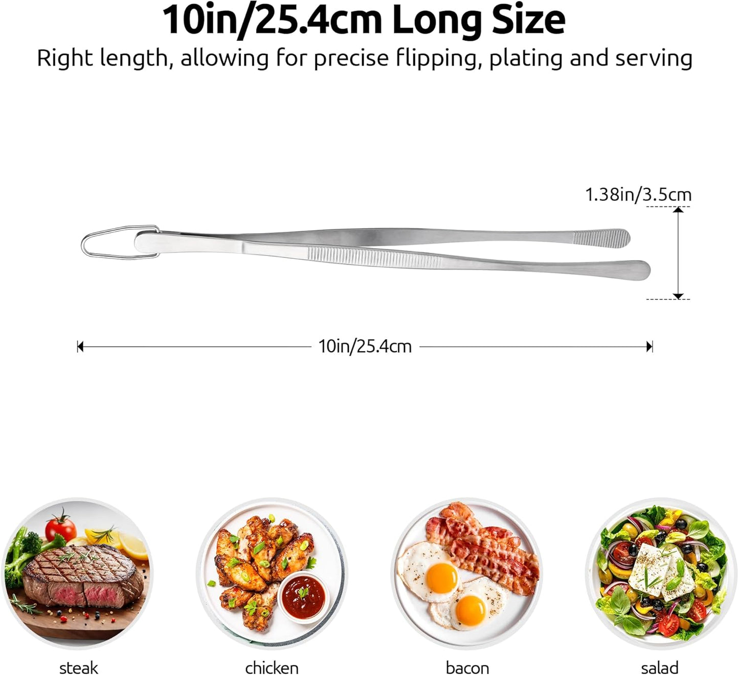 600ºF Heat-Resistant Food-Grade 10in Skinny Silicone Jar Spatula with Spoon Tip (Aqua Sky) and 10in Kitchen Cooking Tweezer: 18/8 Stainless Steel Food-Grade Metal Food Tong (Round Tip)