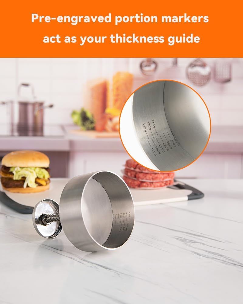 304 Stainless Steel Burger Press - 4.5" Hamburger Patty Maker, Heavy Duty Stainless Steel Burger Press for Ground Beef, Burgers (Dishwasher Safe)