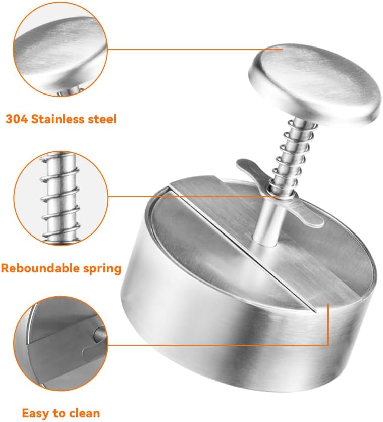 304 Stainless Steel Burger Press - 4.5" Hamburger Patty Maker, Heavy Duty Stainless Steel Burger Press for Ground Beef, Burgers (Dishwasher Safe)
