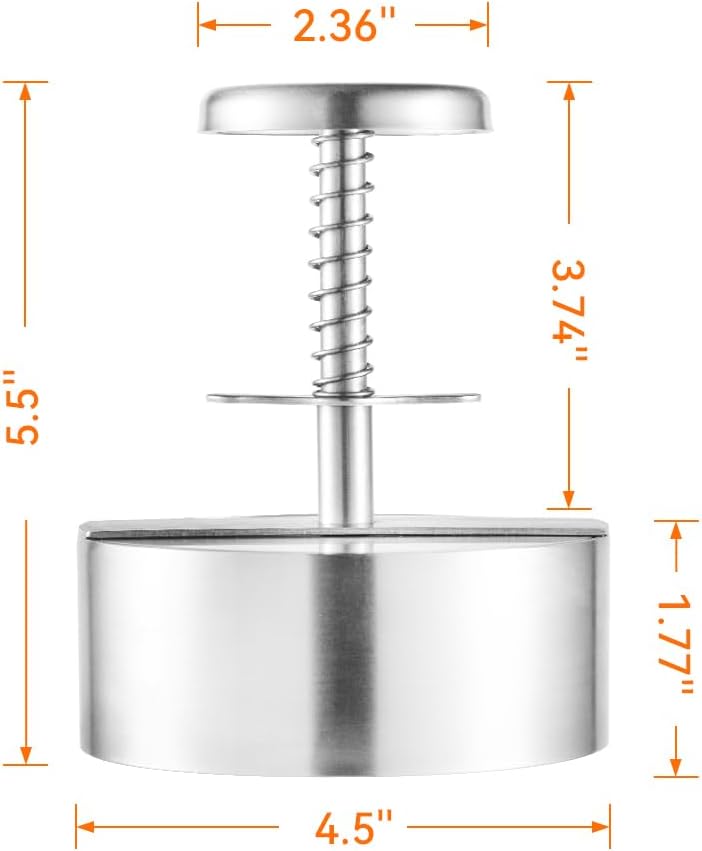 304 Stainless Steel Burger Press - 4.5" Hamburger Patty Maker, Heavy Duty Stainless Steel Burger Press for Ground Beef, Burgers (Dishwasher Safe)