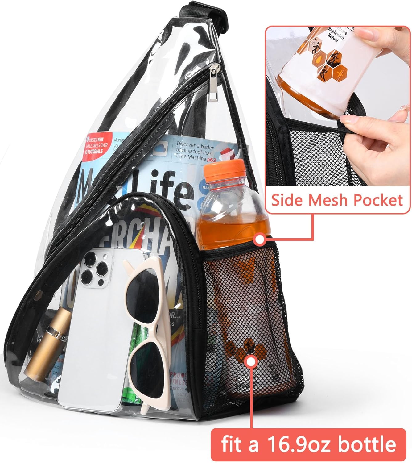 Clear Sling Bag, Clear Bag Stadium Approved, Transparent Shoulder Crossbody Backpack Chest Casual Daypack