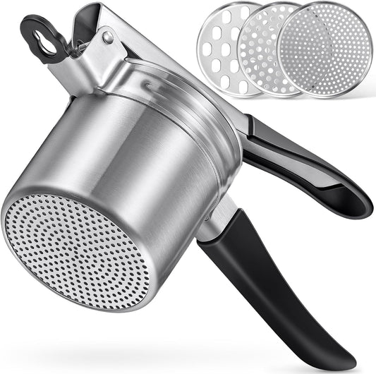Potato Ricer,  Upgraded Stainless Steel Potato Masher with 3 Interchangeable Discs, Heavy Duty Kitchen Tool Gadget