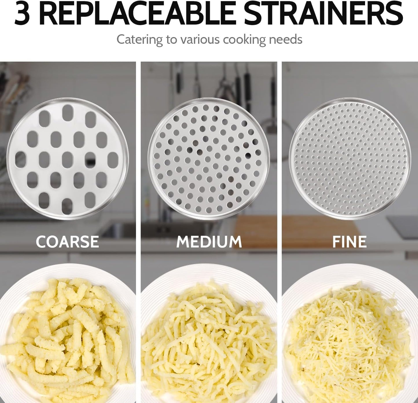 Potato Ricer,  Upgraded Stainless Steel Potato Masher with 3 Interchangeable Discs, Heavy Duty Kitchen Tool Gadget