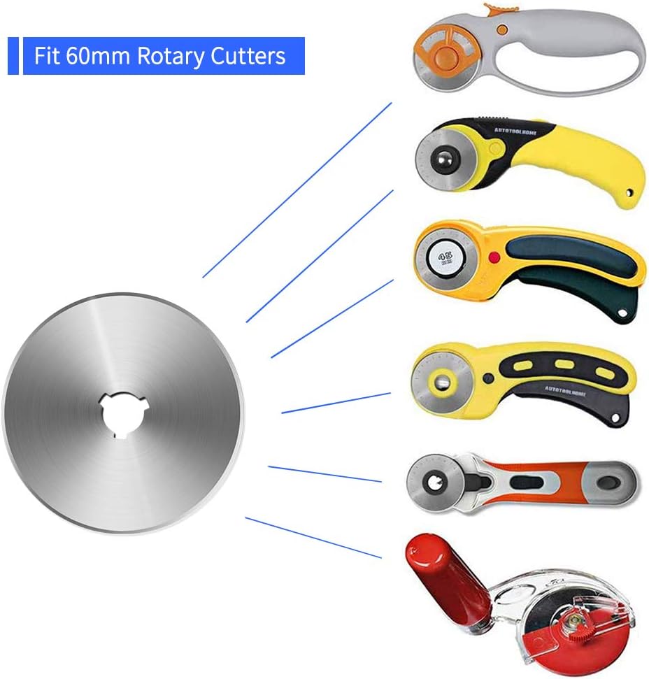 60MM Rotary Cutter Blades,  10PCS Premium Spare Replacement Cutting Blades with Sharpness, Great for Heavy Duty Use, Quilting, Patchwork, Crafts and Sewing
