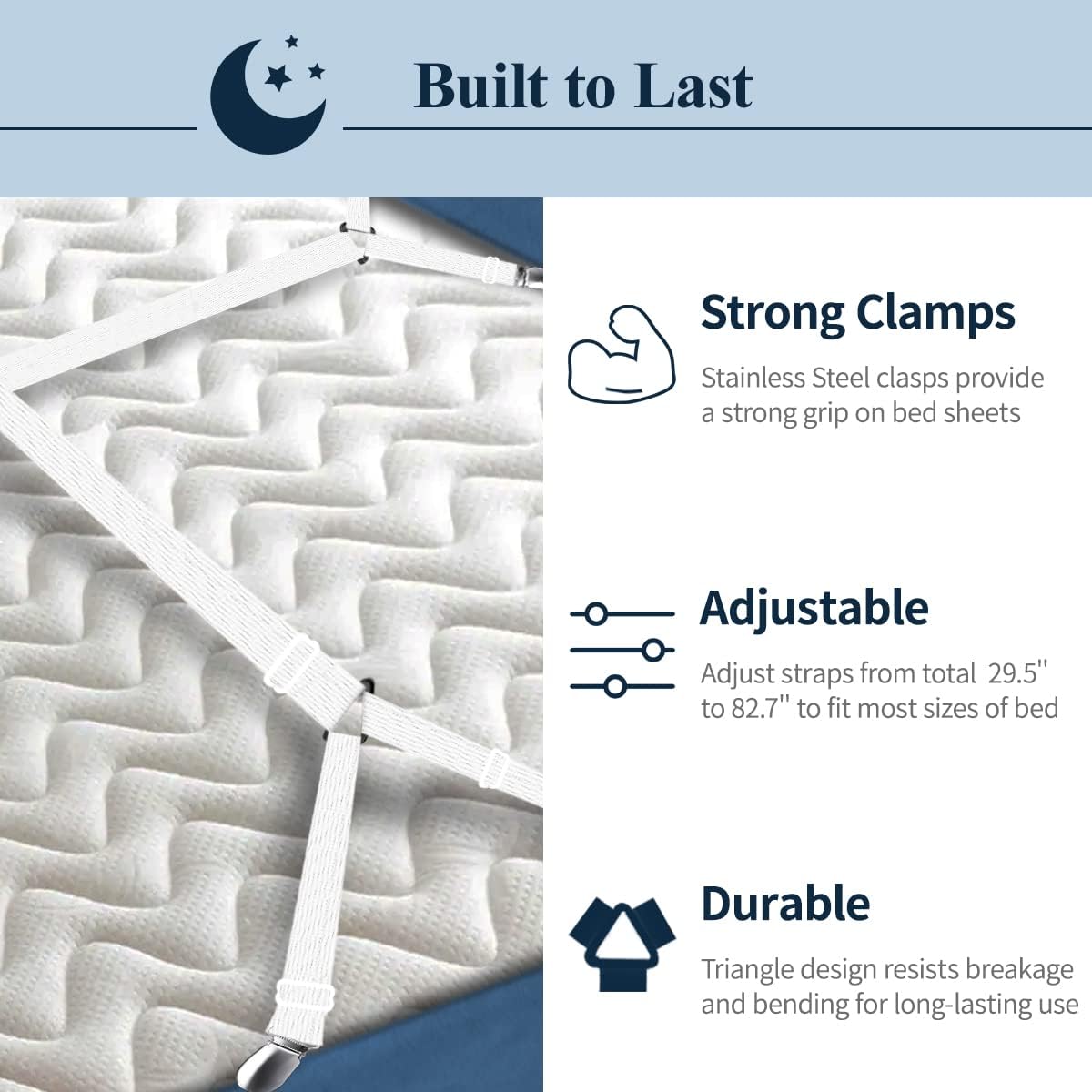 Adjustable Elastic Sheet Straps Fasteners White 4Pcs and 2Pcs