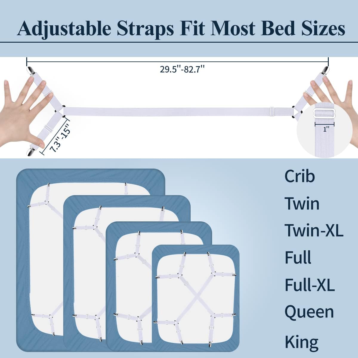 Adjustable Elastic Sheet Straps Fasteners White 4Pcs and 2Pcs