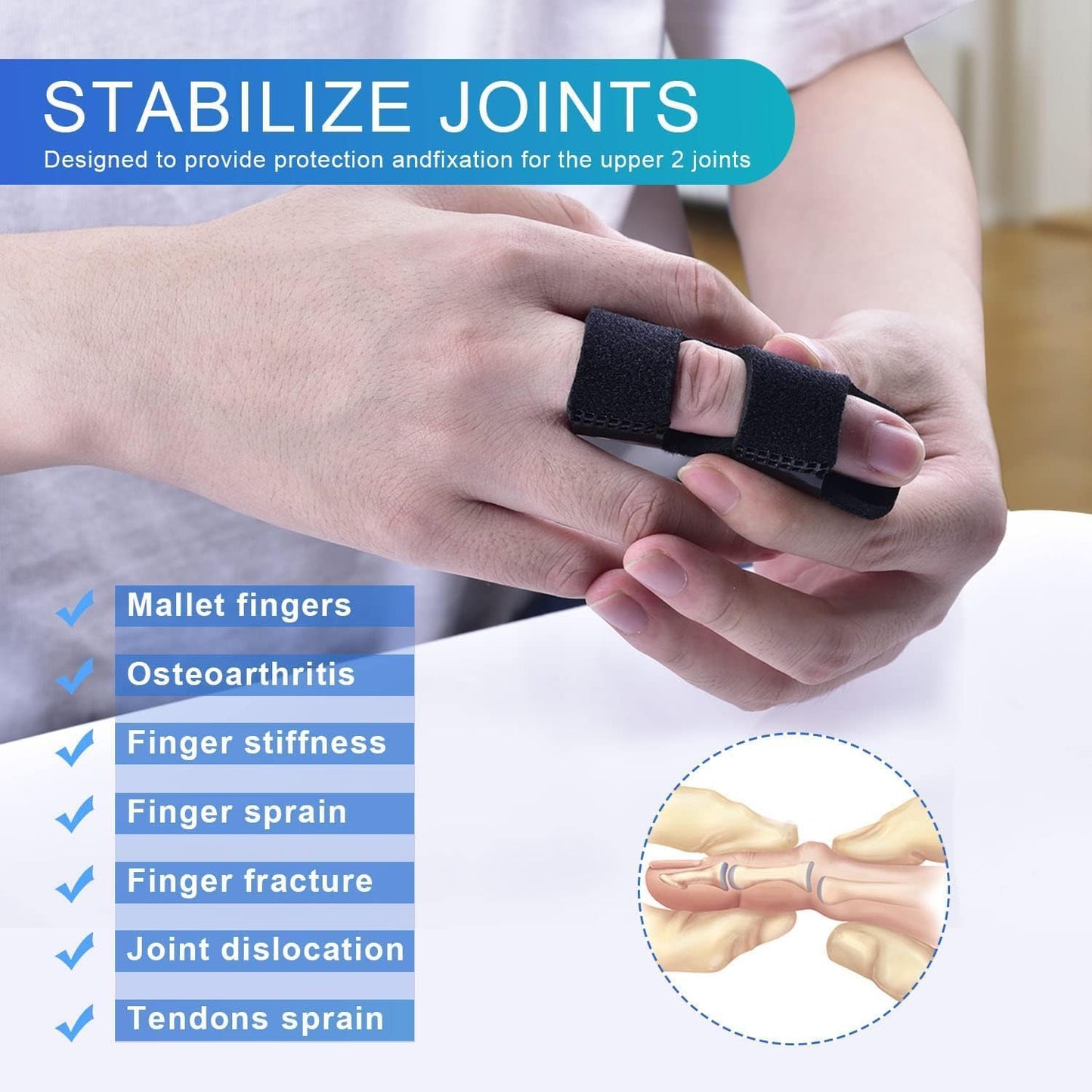 Finger Splints, 7pcs Finger Support Brace Finger Stabilizer for Broken Fingers Straightening Arthritis Knuckle Immobilization