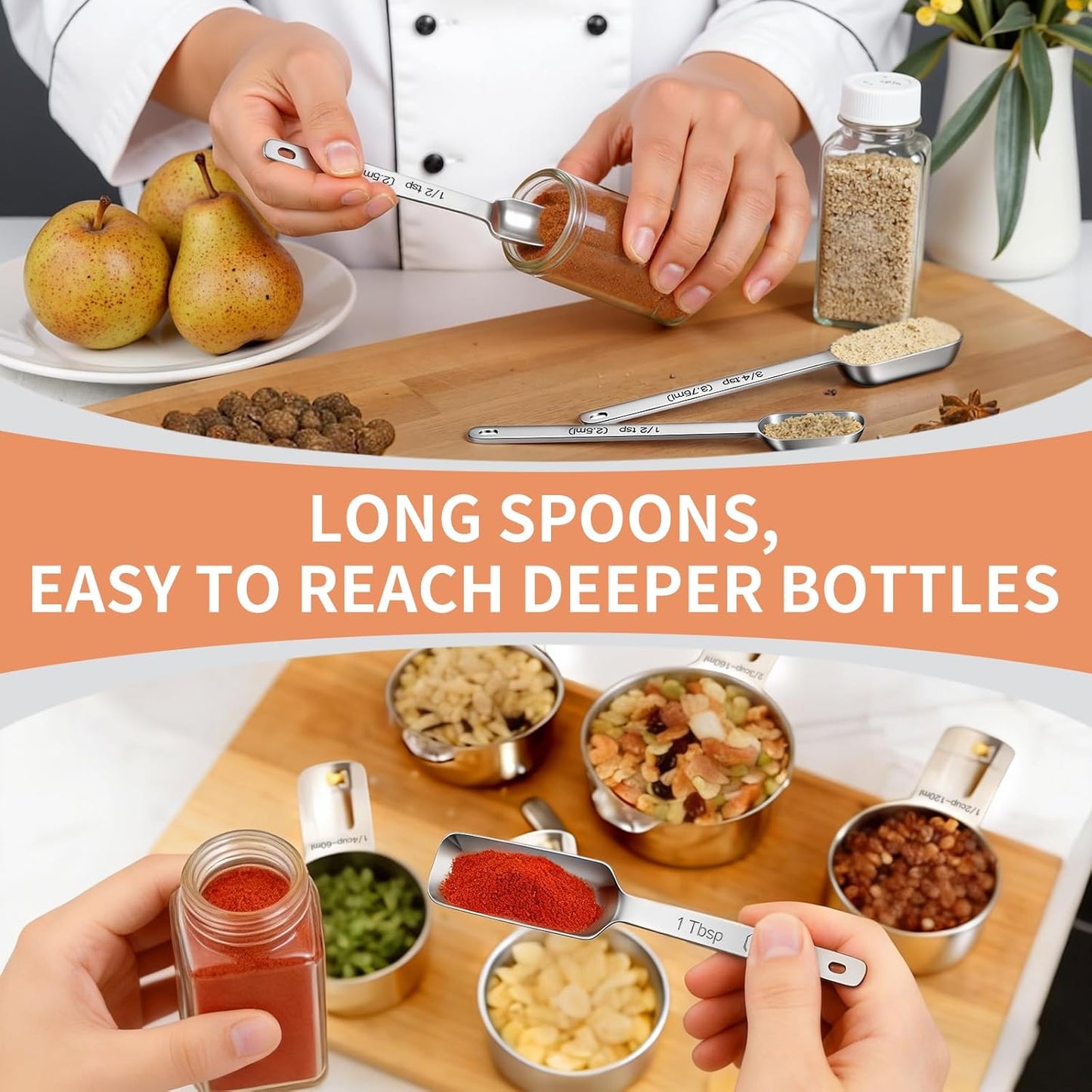 Measuring Cups and Spoons Set, 7 Stainless Steel Nesting Measuring Cups & 7 Spoons, 5 Mini Measuring Spoons &1 Leveler, Kitchen Gadgets for Cooking & Baking, Square