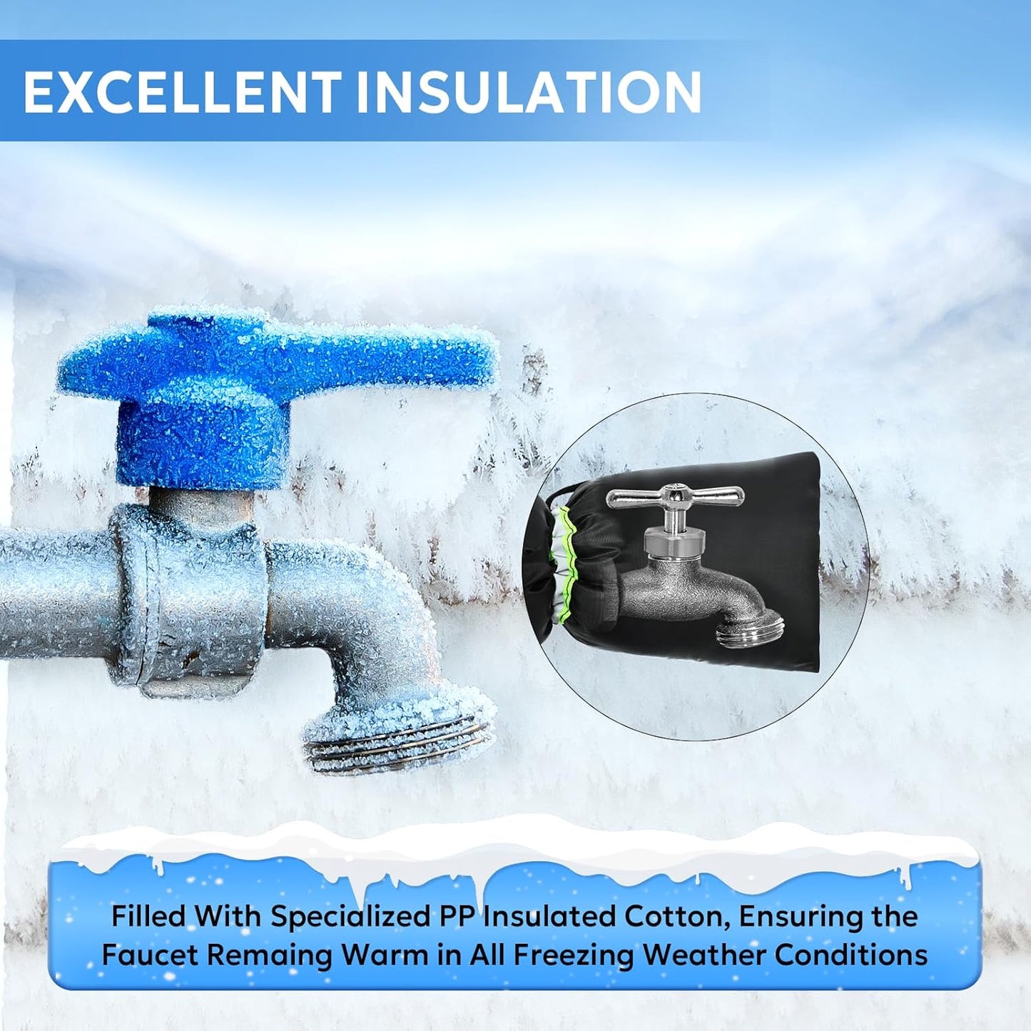 Outdoor Faucet Cover for Winter - 4 Packs 7.09''W x 10.24''H Water Socks Freeze Protection Pipe Insulation Reusable Waterproof Insulated Spigot Backflow Cover