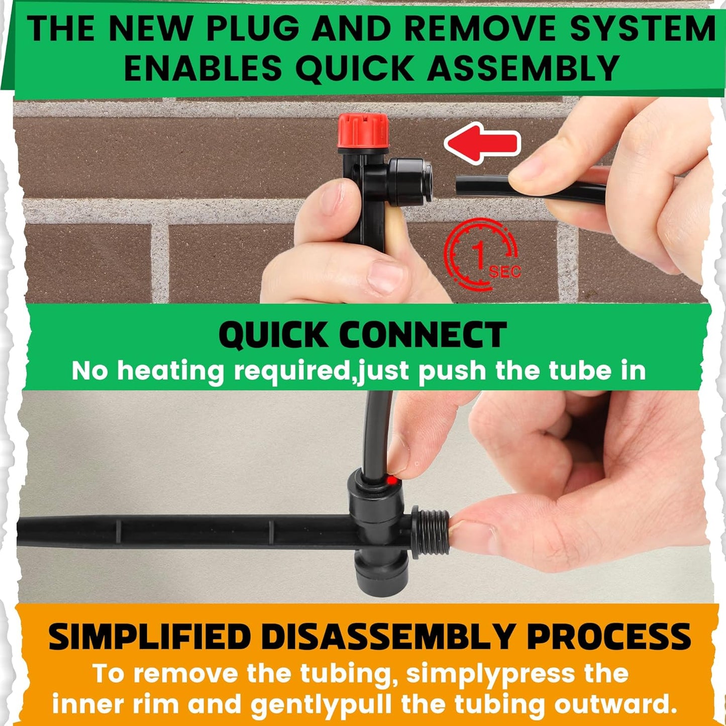 30pcs Quick-Connect Drip Irrigation Emitters for 1/4" Drip Irrigation Tubing - Adjustable Push-to-Connect 360° Drip Emitters Stream on 6" Sturdy Stake for Irrigation System