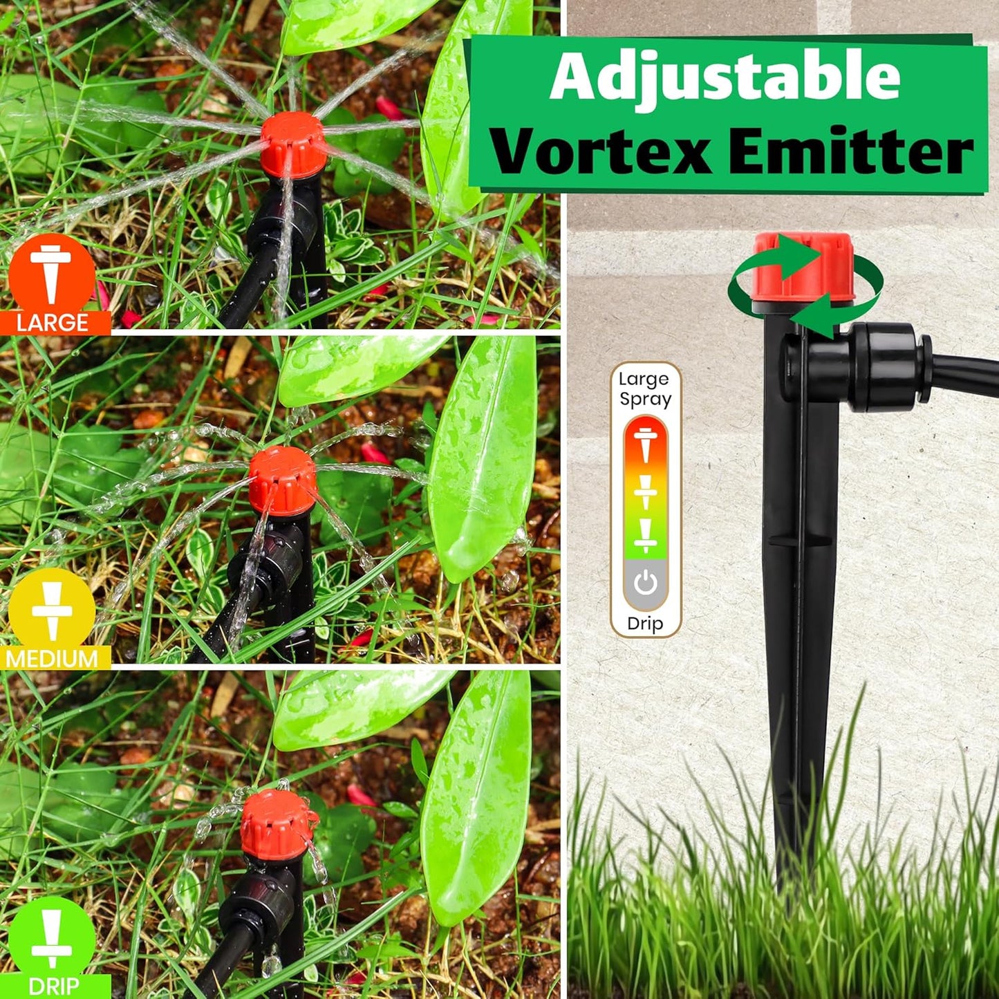 30pcs Quick-Connect Drip Irrigation Emitters for 1/4" Drip Irrigation Tubing - Adjustable Push-to-Connect 360° Drip Emitters Stream on 6" Sturdy Stake for Irrigation System