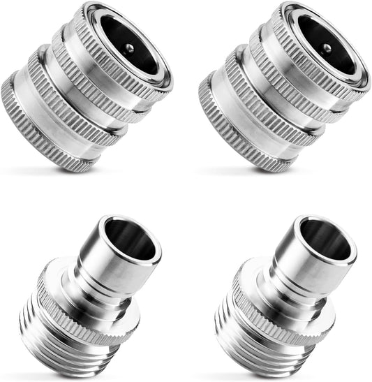 Quick Connect Hose Fittings, 3/4 Inch GHT Garden Hose Quick Connect Set, Stainless Steel Water Hose Fitting, 2 Pack