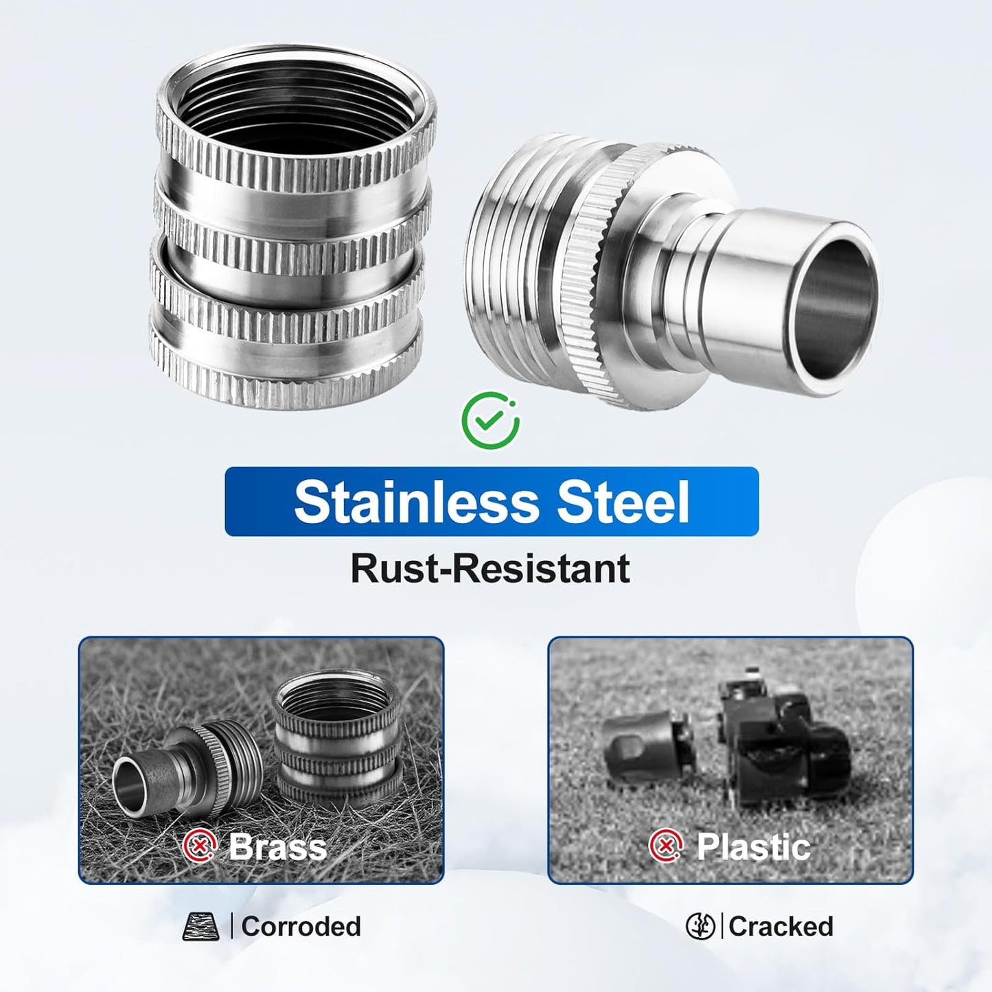 Quick Connect Hose Fittings, 3/4 Inch GHT Garden Hose Quick Connect Set, Stainless Steel Water Hose Fitting, 2 Pack