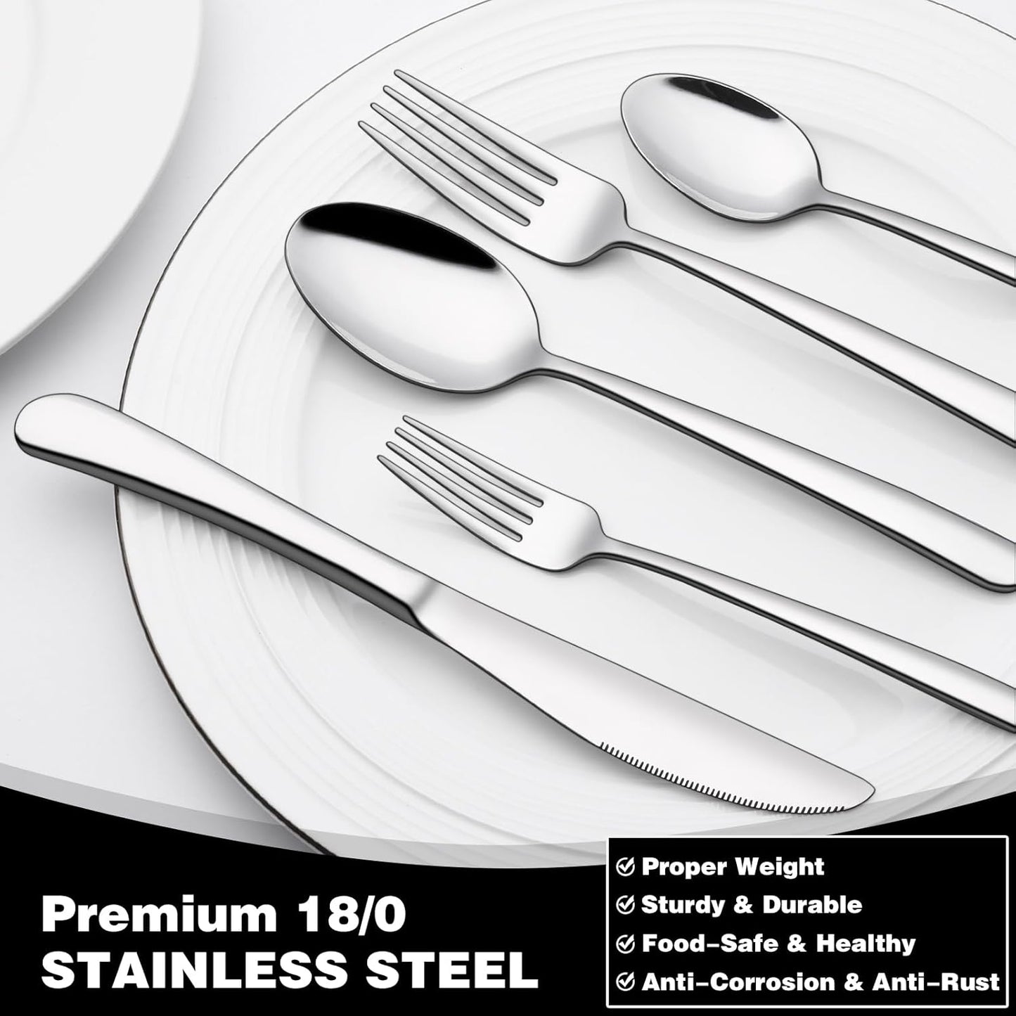 40-Piece Silverware Set with Organizer,  Heavy Duty Stainless Steel Flatware Set for 8, Food-Grade Tableware Cutlery Set, Utensil Sets for Home Restaurant, Mirror Finish, Dishwasher Safe