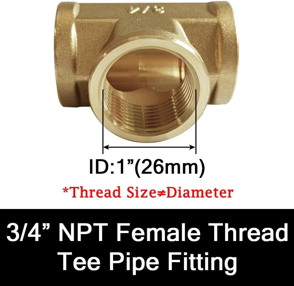 Brass Tee Pipe Fitting Barstock 3 Way 3/4" NPT Female x 3/4" NPT Female x 3/4" NPT Male Hose Fitting