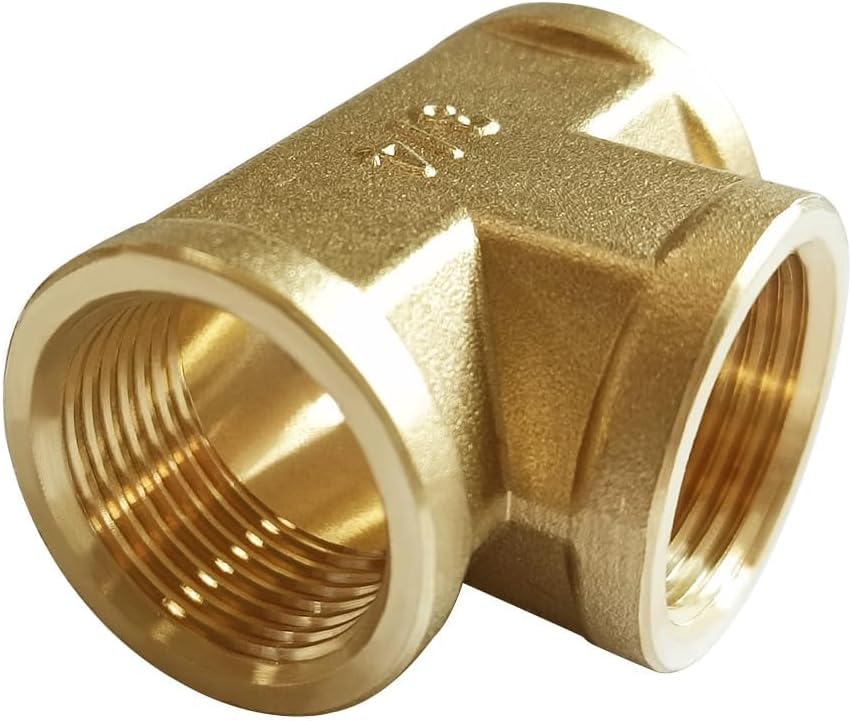 Brass Tee Pipe Fitting Barstock 3 Way 3/4" NPT Female x 3/4" NPT Female x 3/4" NPT Male Hose Fitting