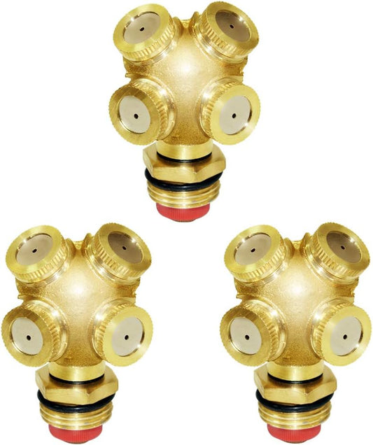 Brass Misting Spray Nozzle 1/2" NPT Male 4-Holes Garden Sprinklers Irrigation Connector Water Sprinklers Mister Heads Fitting with Filter Mesh (Pack of 3)