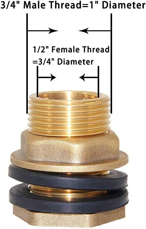 5PCS 1/2 Stainless Steel Automatic Pig Nipple Water Drinker Feeder Waterer + 5PCS 1/2 Female to 3/4 Male Brass Water Tank Connector Bulkhead Fitting Kit for Sows Piglets Drinking