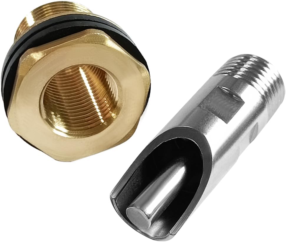 5PCS 1/2 Stainless Steel Automatic Pig Nipple Water Drinker Feeder Waterer + 5PCS 1/2 Female to 3/4 Male Brass Water Tank Connector Bulkhead Fitting Kit for Sows Piglets Drinking