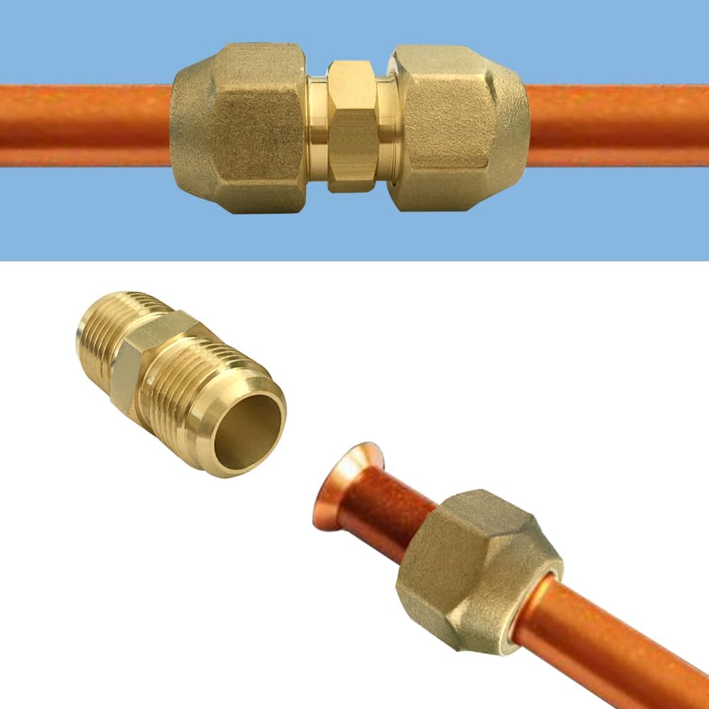 5/8" Air Conditioning Copper Pipe Extension Double Connector with Flare Nuts and Connectors Free Welding for Butt Copper Tube Diameter 5/8"(15.58mm)