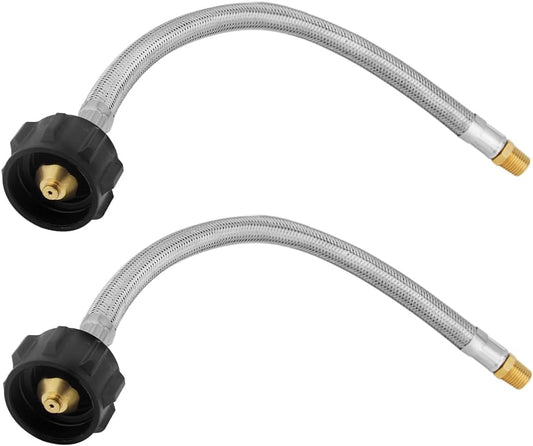 2PCS 12" Length Stainless Steel Braided Propane Tank Pigtail Connector for Standard Two-Stage Regulator 1/4" NPT Male RV Propane Hose & QCC1