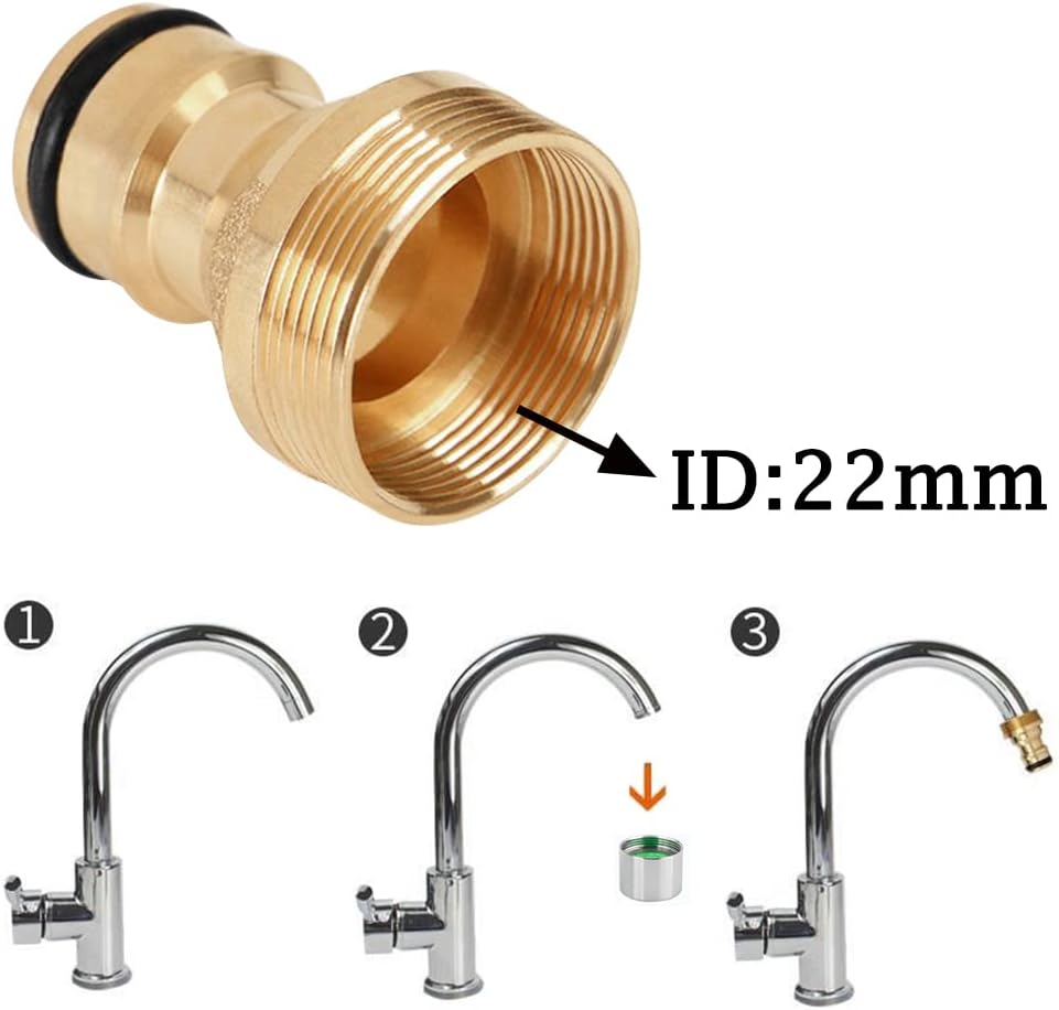 2Set Faucet Quick Connect to Garden Hose 22mm Female x 24mm Male Thread to 3/4" GHT Male Thread Snap Adapter for Bathroom Kitchen Indoor Sink Faucet