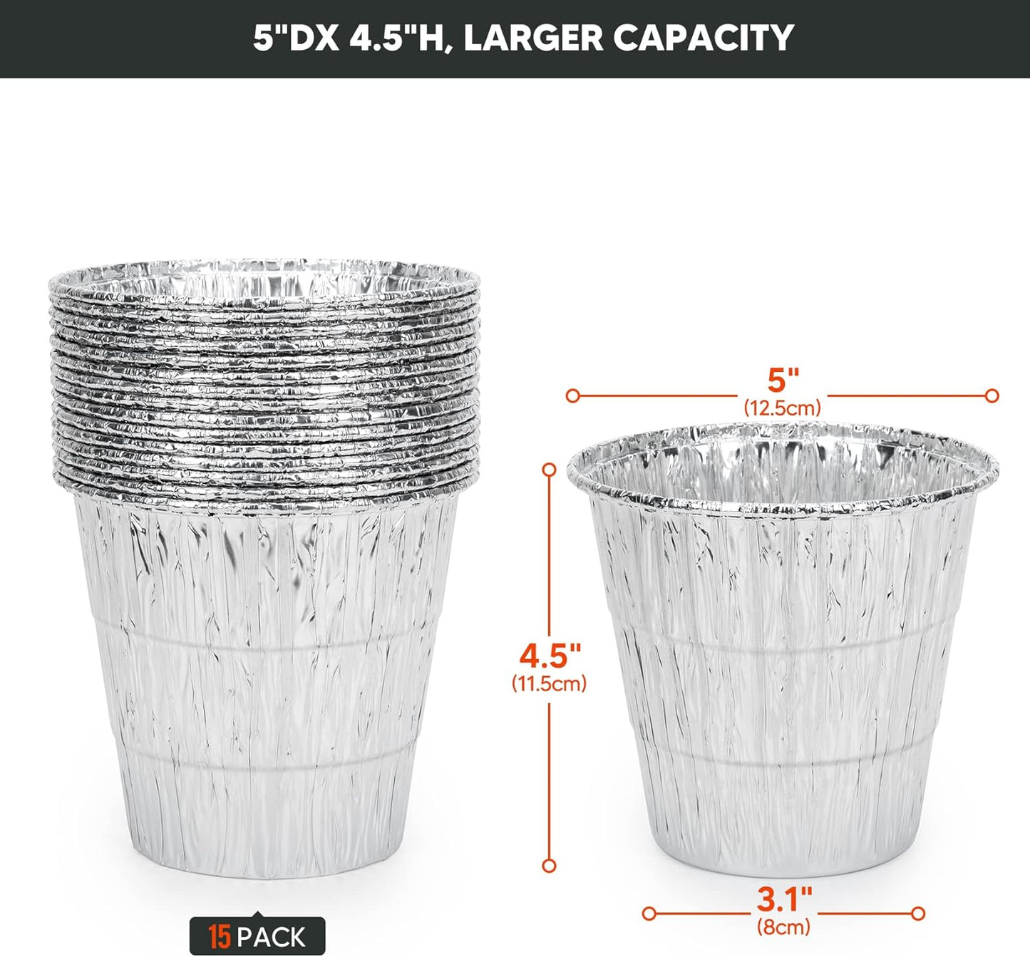 15 Pack Grease Bucket Liners for Traeger Grills, Disposable Aluminum Drip Tray Liner for Traeger Pro 575/780, 20/22/34/ Series, Ironwood 650/885, 4.9" x 4.5"