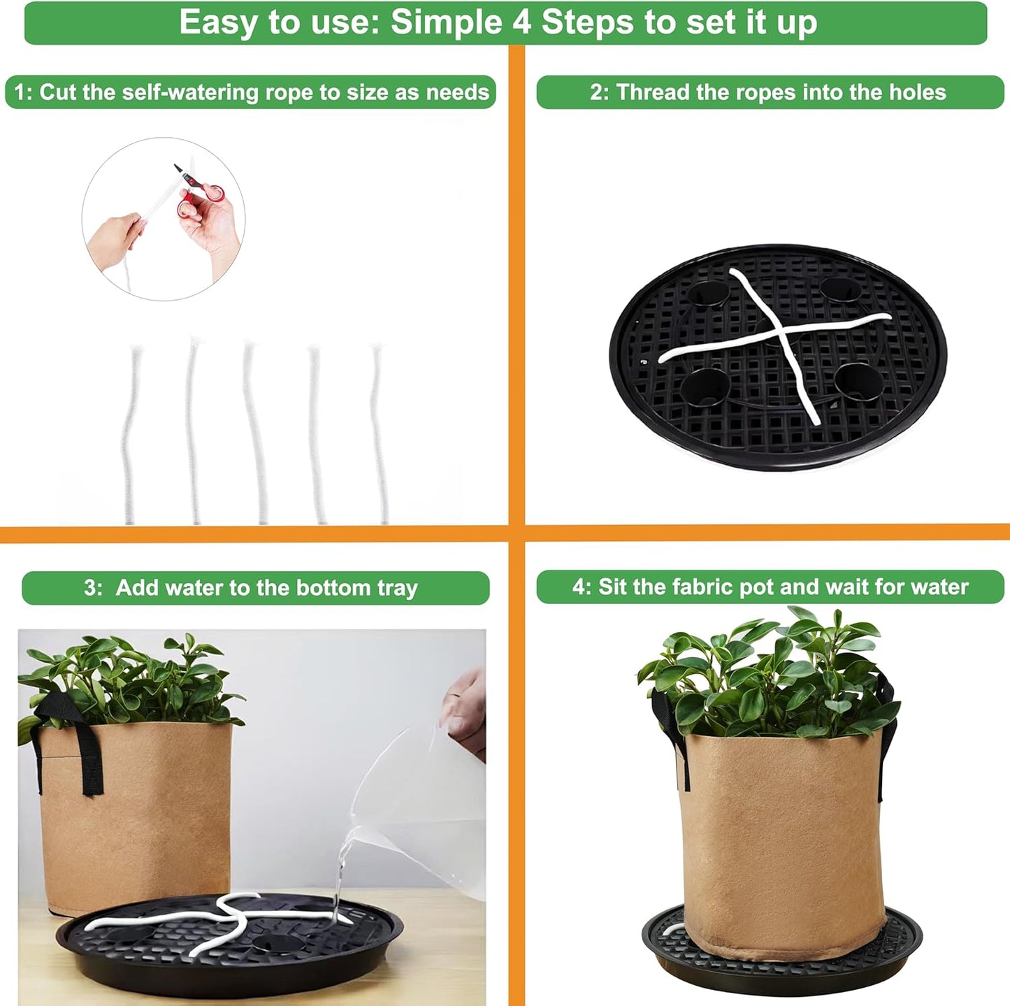 6 Pack 12 inch Self Watering Base for Fabric Grow Bag, Self-watering Plastic Elevated Plant Saucer Stand, Automatic Watering Tray for Non-woven Planter Flower Pot Growth Tent Greenhouse Indoor Outdoor