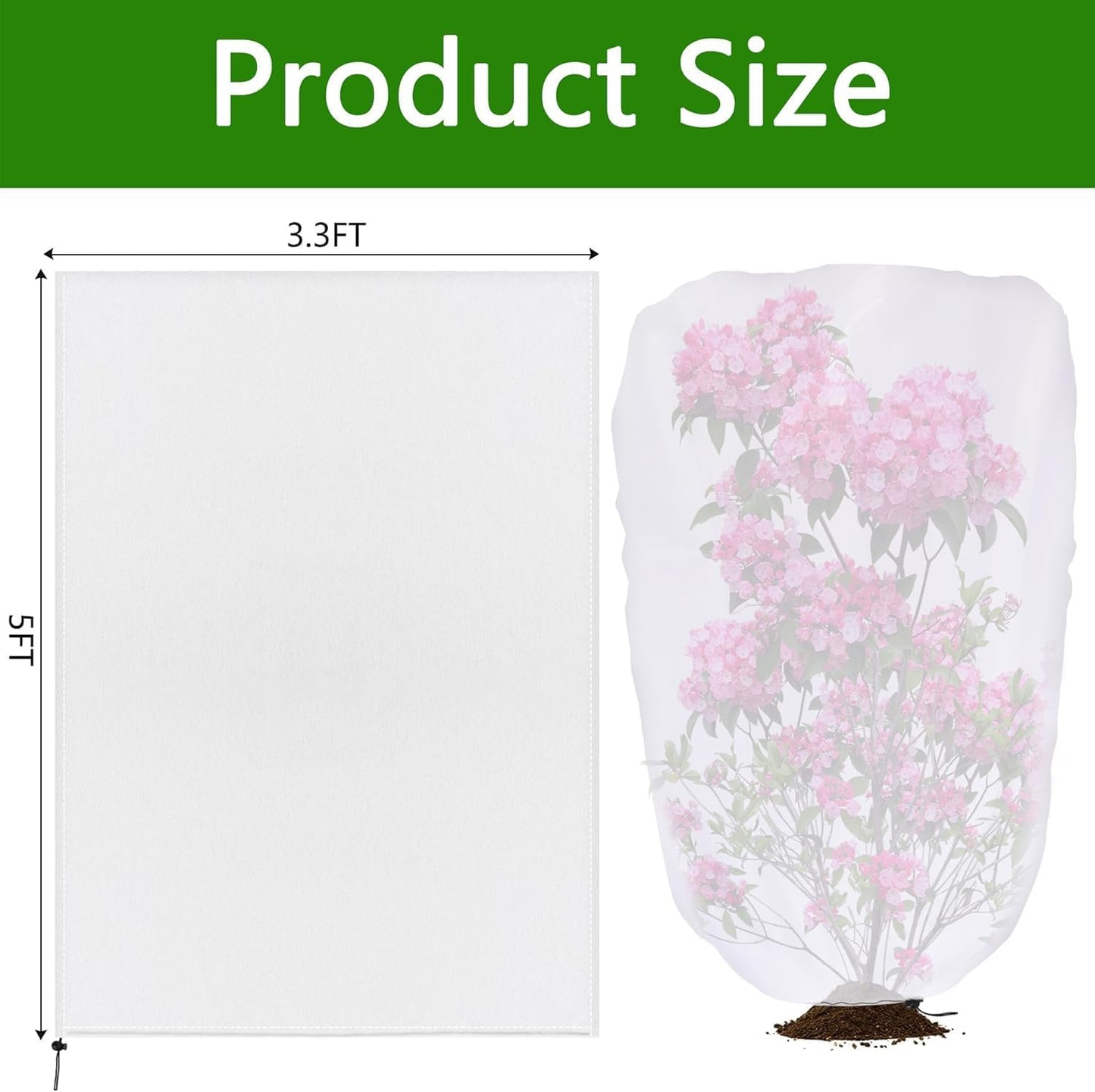 4 Pcs Garden Plant Shade Cover with Drawstring, 5 x 3.3 Ft Garden Shade Sun Protection Plant Covers, White Light Refraction Fruit Tree Sunshade Cloth for Protect Plants from Direct Sunlight