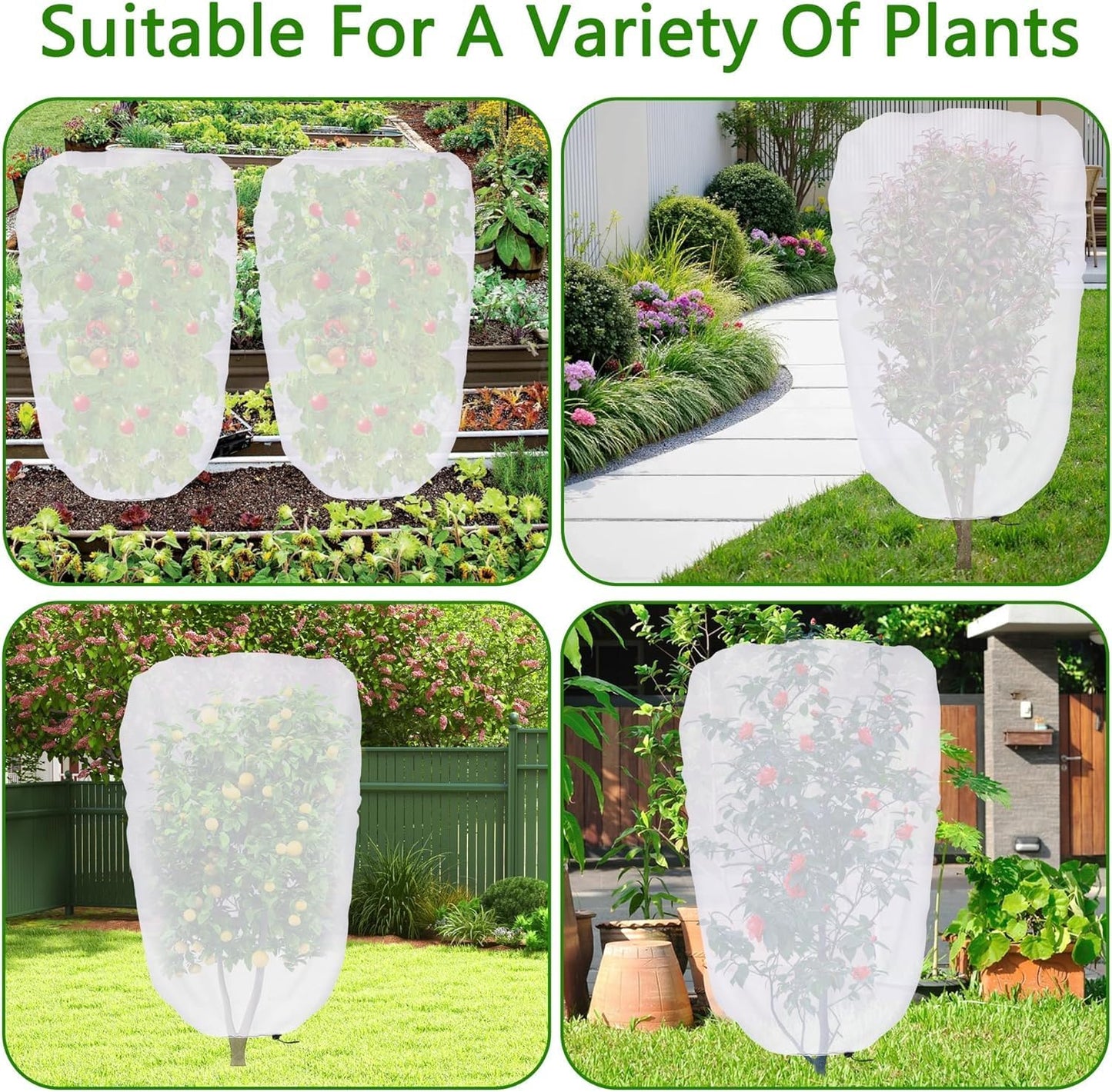 4 Pcs Garden Plant Shade Cover with Drawstring, 5 x 3.3 Ft Garden Shade Sun Protection Plant Covers, White Light Refraction Fruit Tree Sunshade Cloth for Protect Plants from Direct Sunlight