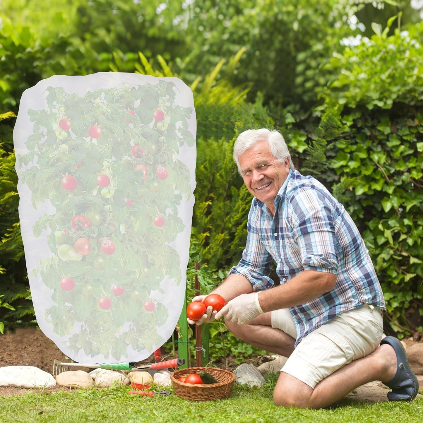 4 Pcs Garden Plant Shade Cover with Drawstring, 5 x 3.3 Ft Garden Shade Sun Protection Plant Covers, White Light Refraction Fruit Tree Sunshade Cloth for Protect Plants from Direct Sunlight
