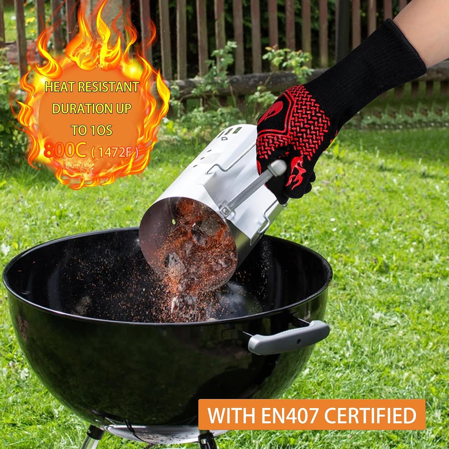 BBQ Fireproof Gloves, Grill Cut-Resistant Gloves 1472°F Heat Resistant Gloves, Non-Slip Silicone Oven Gloves, Kitchen Safe Cooking Gloves for Oven Mitts,Barbecue,Cooking, Frying, Red（2 Pairs）
