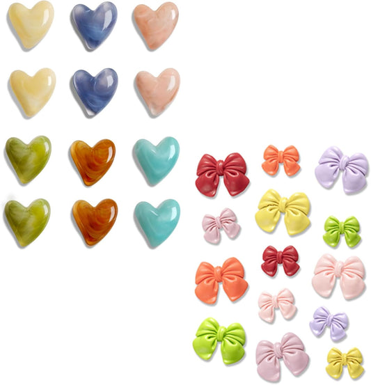 12Pcs Heart & 14Pcs Bow Magnets, Colorful Magnets for Whiteboard Cabinet Locker, Resin Decorative Magnets for Classroom Kitchen Office