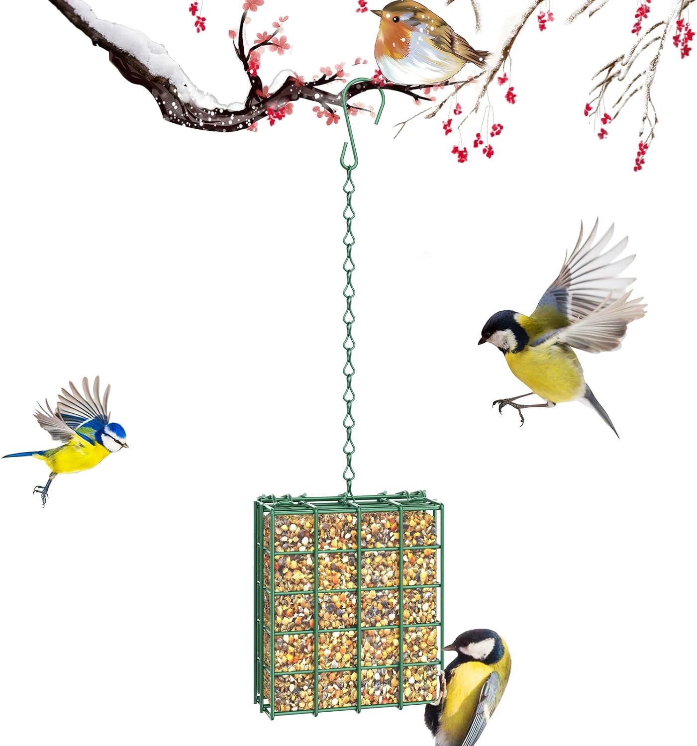 Hanging Bird Feeder, Suet Feeder Hanging Bird Feeder Hanging for Garden Yard Outside Hanging Bird Feeder Tray