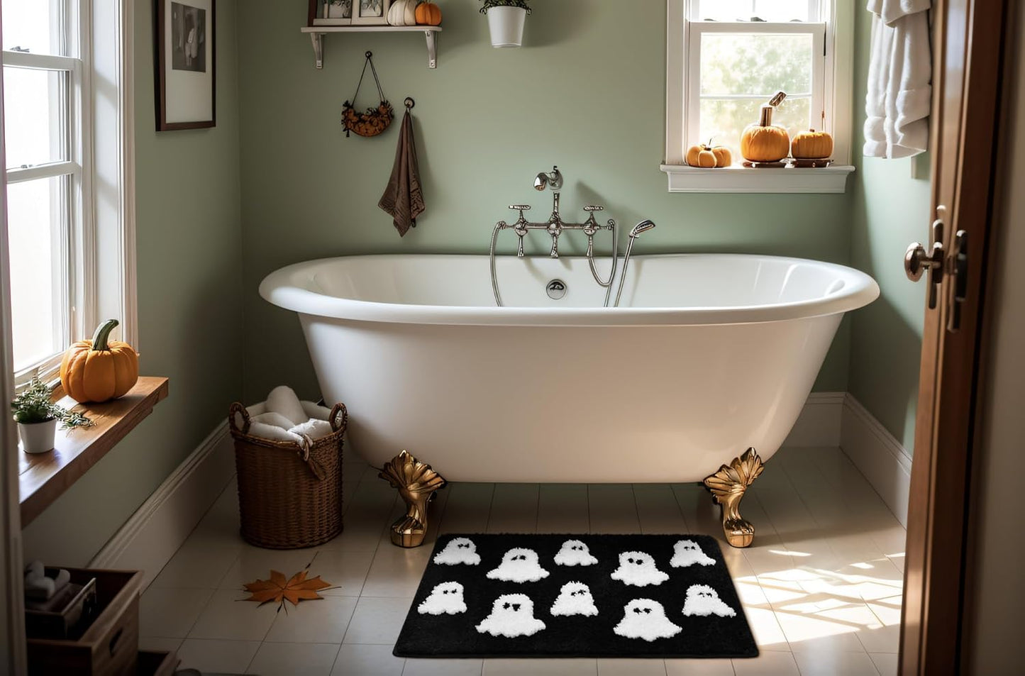 Halloween Bath Mat Spooky Ghosts Gothic Home Decor Black Rugs for Non Slip, Spooky Goth Gift Cute Shower Rug for Bathroom, Bedroom, Living Home Decoration, 20x30in