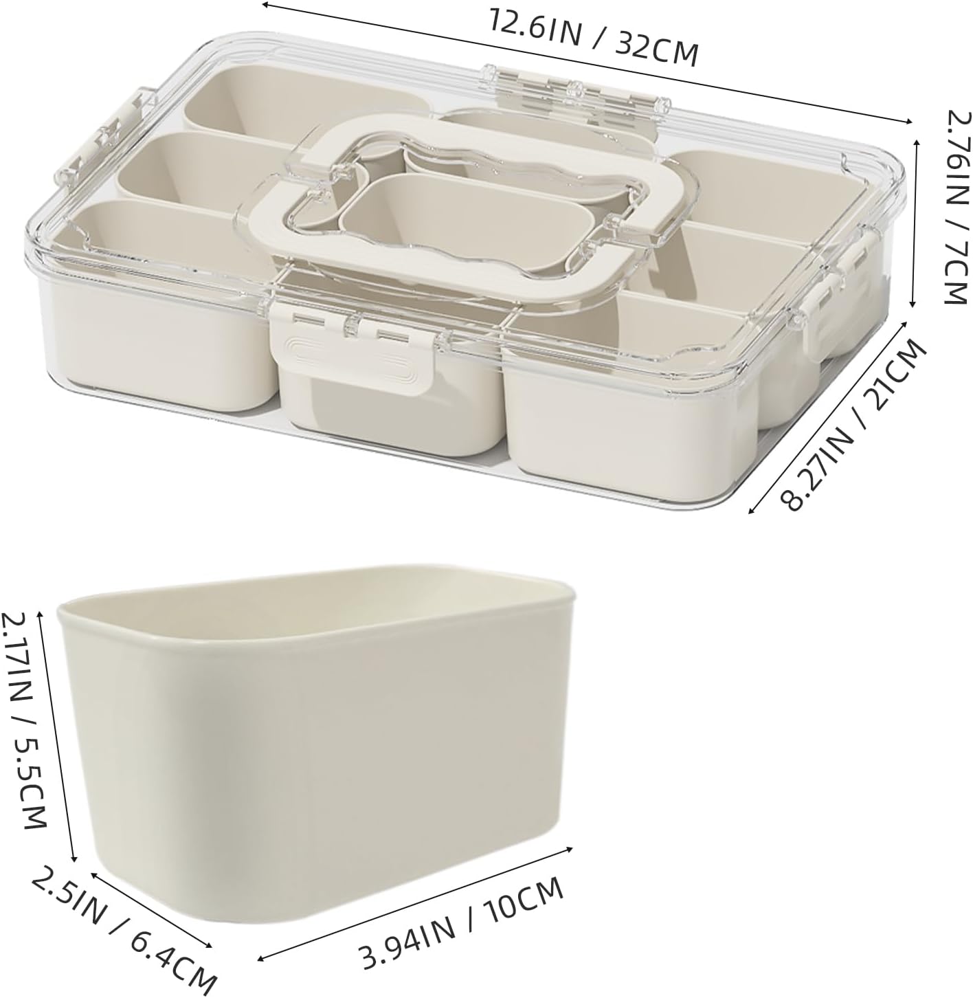 Snackle Box Container, Portable 9 Compartments Divided Serving Tray with Lid and Handle, Clear Snack Box, Stackable Snack Platters Organizer for Fruits, Candies, Vegetables, Nuts-2 PACK