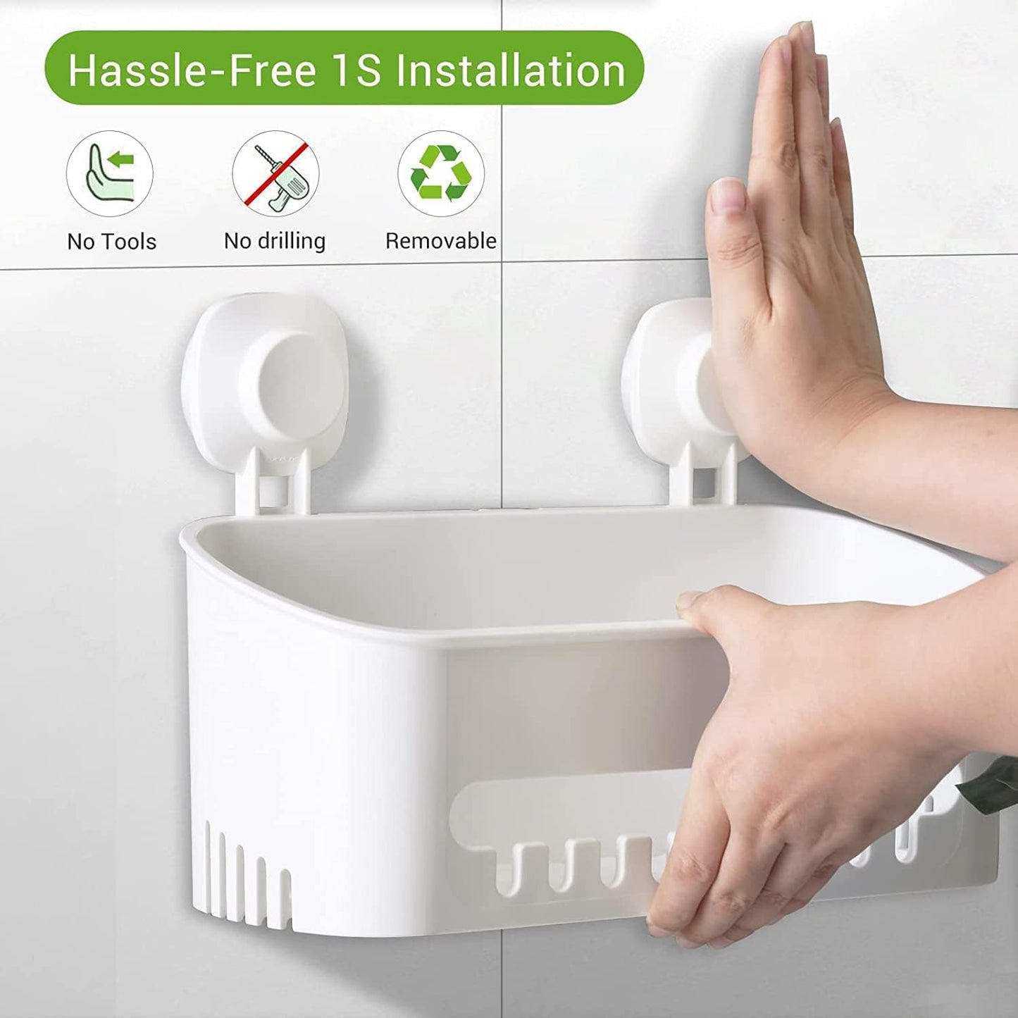 Suction Cup Shower Caddy - No Drilling Removable Shower Caddy - Powerful Suction Shower Organizer Max Hold 22lbs, Waterproof Suction Storage Basket for Bathroom & Kitchen