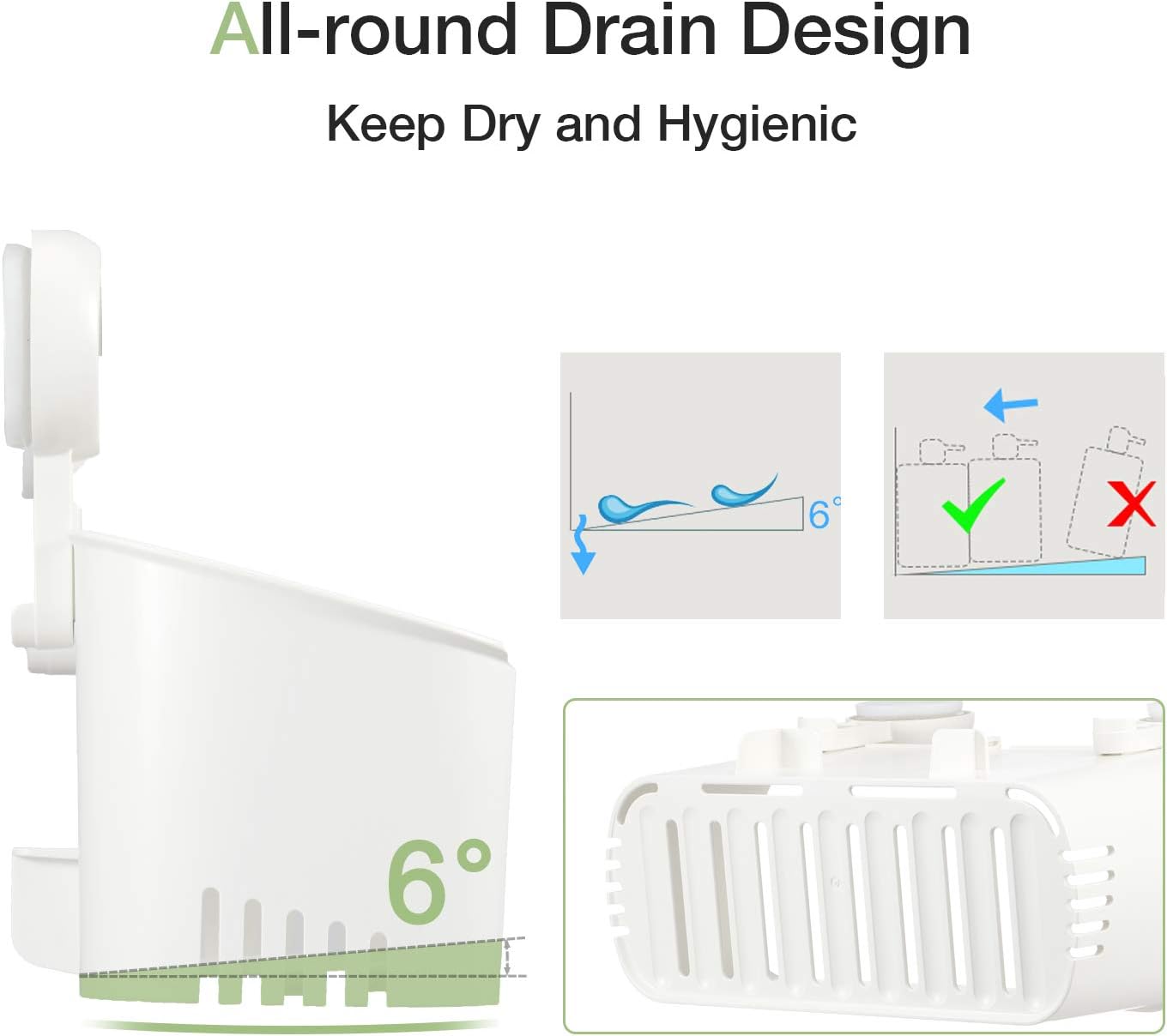 Shower Caddy Suction Cup NO-Drilling Removable Shower Shelf Powerful Heavy Duty Hold up to 22lbs, Waterproof Storage Basket for Shampoo & Toiletries Bathroom & Kitchen Caddy Organizer