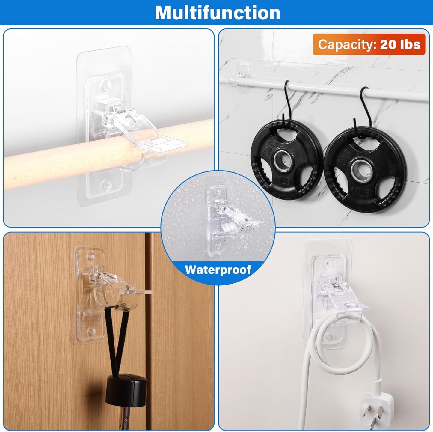 6-Pack No Drill Needed Curtain Rod Holders, Self Adhesive Rod Brackets for Smooth Walls, Multipurpose Nail-Free Stick on Curtain Rod Hooks, Screw Mount Curtain Hangers for Textured Surfaces