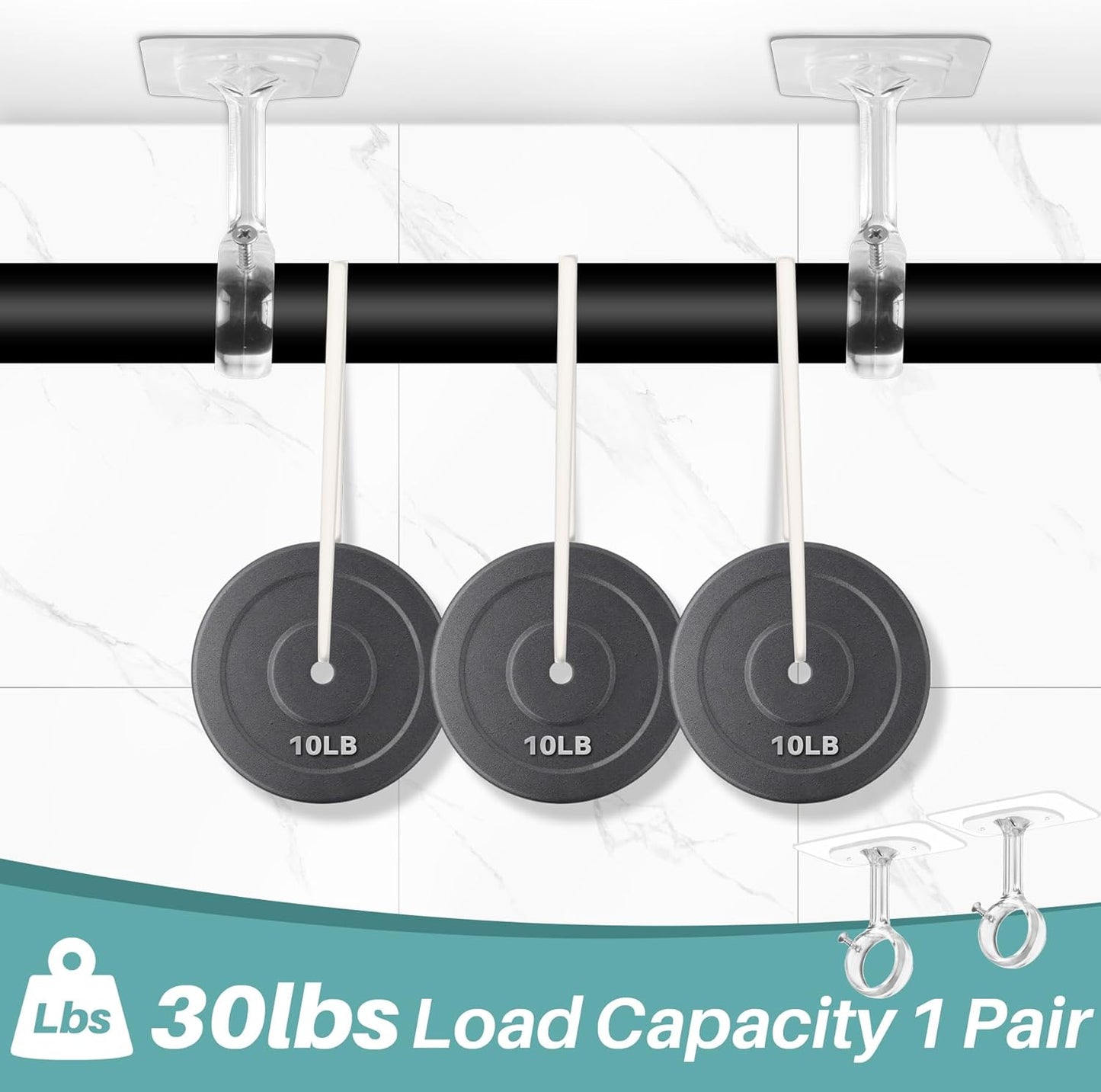 6-Pack No Drilling Ceiling Mounted Curtain Rod Brackets, Self Adhesive Curtain Rod Holder, Heavy Duty Stick No Wall Damage Rods Hanger Hooks for Home Renter Dorm Kitchen Bedroom Bathroom