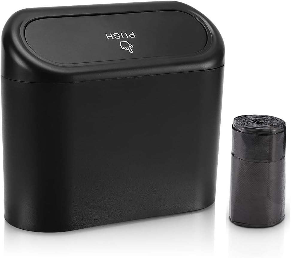 Car Trash Can with Lid + Mini Car Garbage Bags for Auto Trash Bin