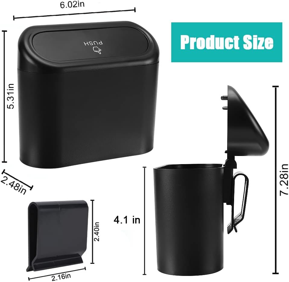 Car Trash Can with Lid + Mini Car Garbage Bags for Auto Trash Bin