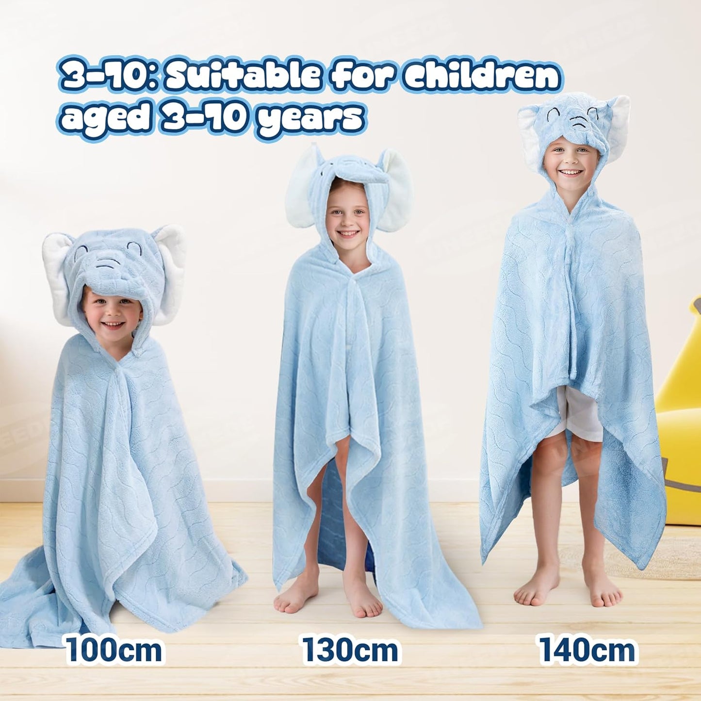 Blue Elephant Bath Hooded Towel for Kids,Extra Soft and Fast Drying Poncho for Toddlers Age 3-10,Kids Beach Hooded Towel Polyester Size 31 x 47 in,Machine Washable Poncho for Bath Beach Pool