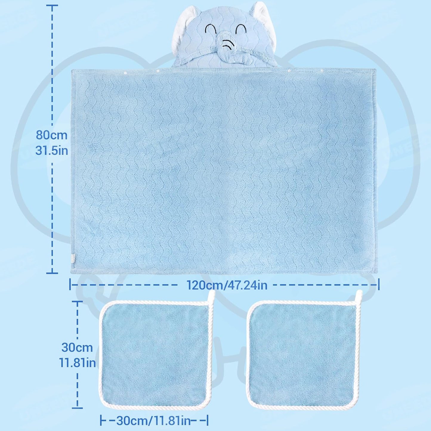 Blue Elephant Bath Hooded Towel for Kids,Extra Soft and Fast Drying Poncho for Toddlers Age 3-10,Kids Beach Hooded Towel Polyester Size 31 x 47 in,Machine Washable Poncho for Bath Beach Pool