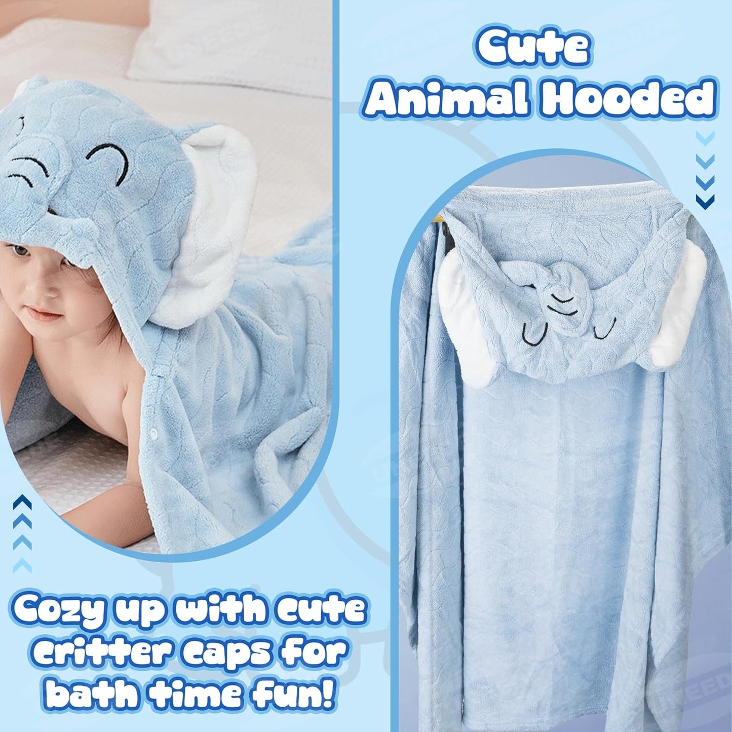 Blue Elephant Bath Hooded Towel for Kids,Extra Soft and Fast Drying Poncho for Toddlers Age 3-10,Kids Beach Hooded Towel Polyester Size 31 x 47 in,Machine Washable Poncho for Bath Beach Pool