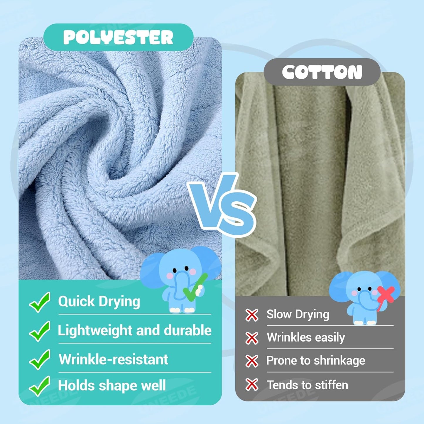 Blue Elephant Bath Hooded Towel for Kids,Extra Soft and Fast Drying Poncho for Toddlers Age 3-10,Kids Beach Hooded Towel Polyester Size 31 x 47 in,Machine Washable Poncho for Bath Beach Pool