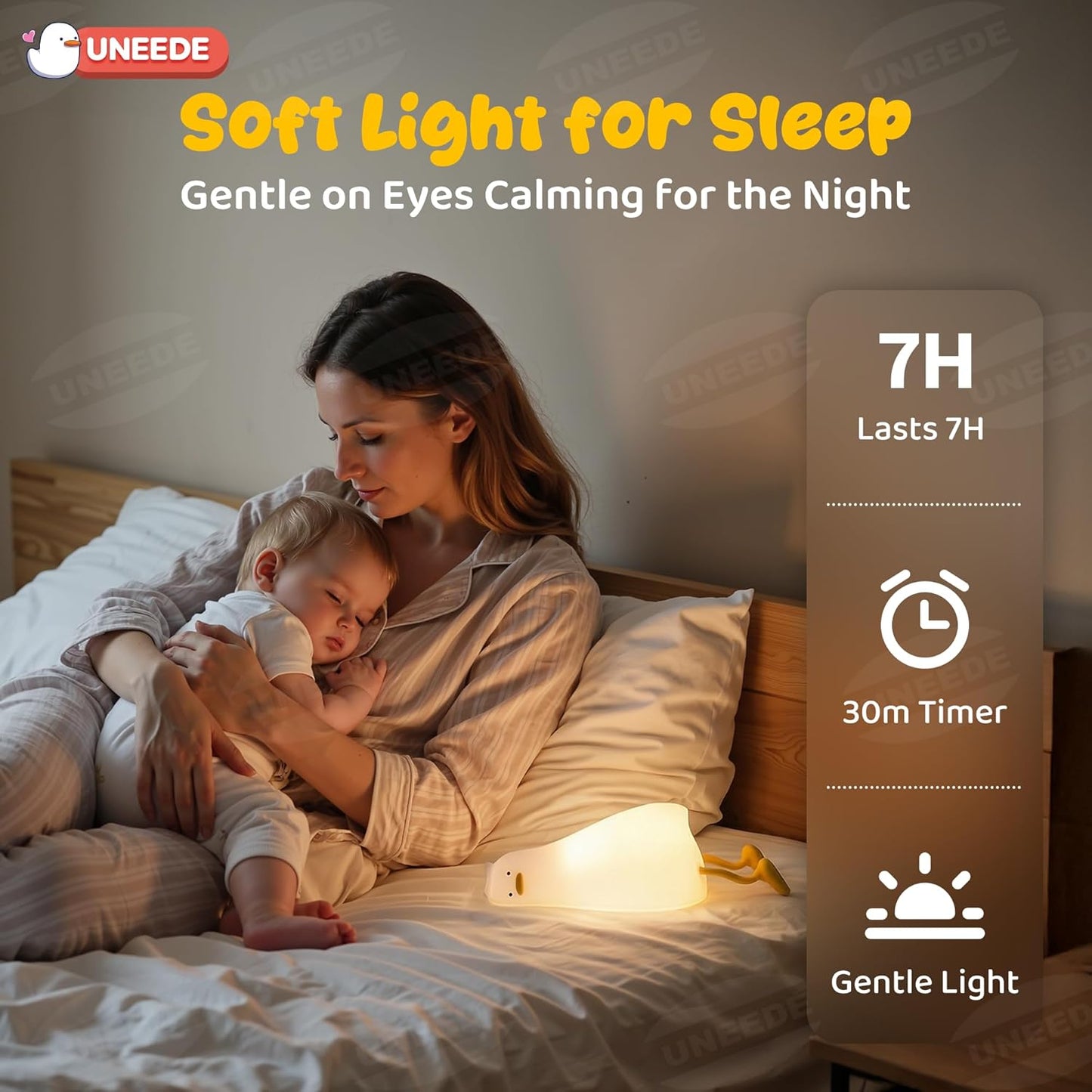 UENEEDE Lying Flat Duck Lamp, 3 Level Dimmable Rechargeable Silicone Night Light, Benson Duck Cute Squishy Touch Sensor Bedside Lamp for Nursery, Breastfeeding, Kids Room Decor