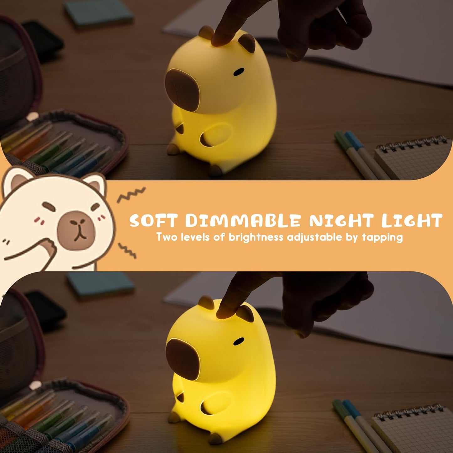 Cute Capybara Night Light and White Noise Sound Machine with Bluetooth Functionality for Bedroom Living Room Squishy Capybara Stuff Boys Girls Gifts(Black)